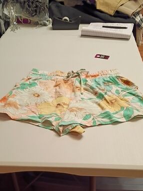 O'Neill Floral Drawstring Athletic Shorts in Yellow, Mint & Cream